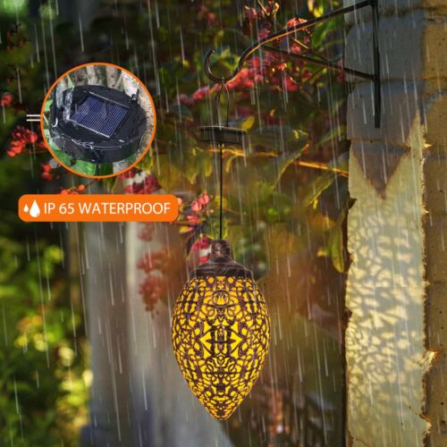 2Pcs Solar LED Hanging Lantern Lights Metal Garden Patio Decor Lights Pink Iolaus