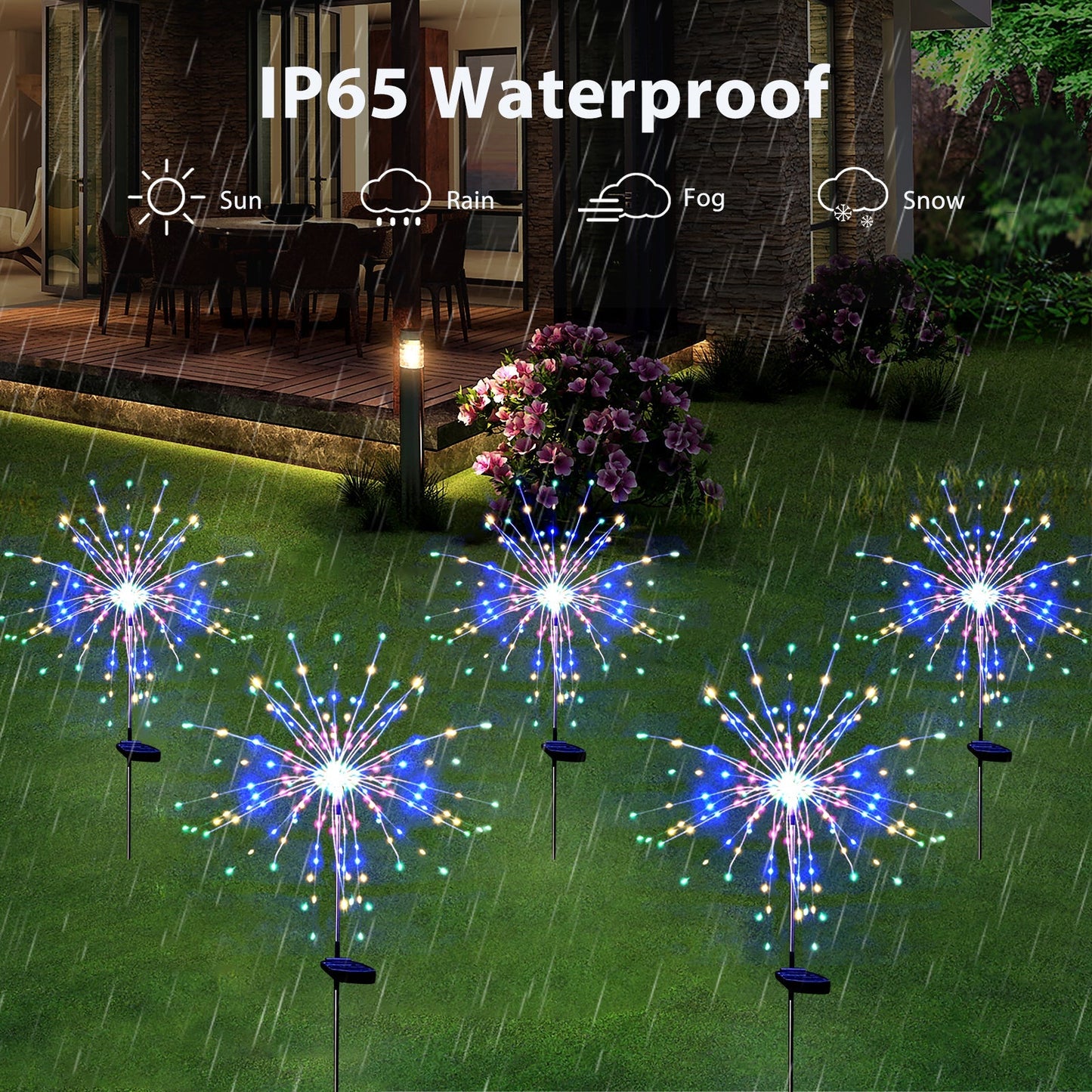 4PCS 120 LED Multi Color Outdoor Firework Solar Garden Decorative Pink Iolaus