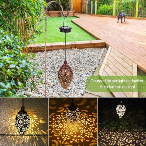 2Pcs Solar LED Hanging Lantern Lights Metal Garden Patio Decor Lights Pink Iolaus