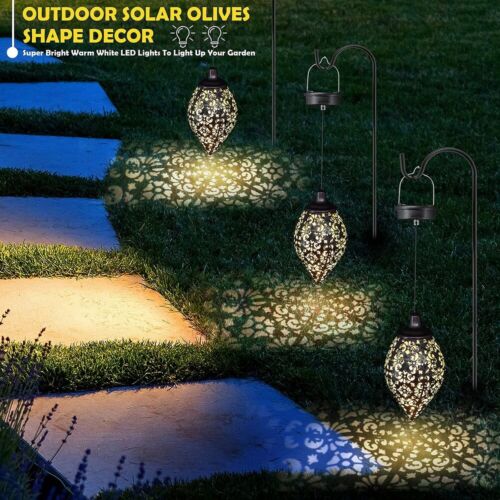 2Pcs Solar LED Hanging Lantern Lights Metal Garden Patio Decor Lights Pink Iolaus