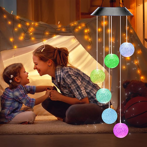 Solar Crystal Ball Wind Chime Light Color Changing Solar LED String Pink Iolaus