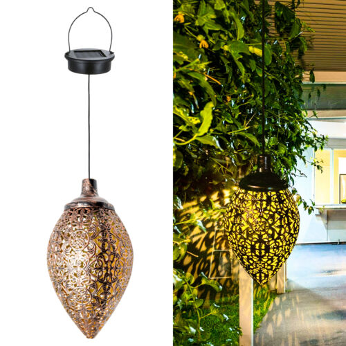 2Pcs Solar LED Hanging Lantern Lights Metal Garden Patio Decor Lights Pink Iolaus