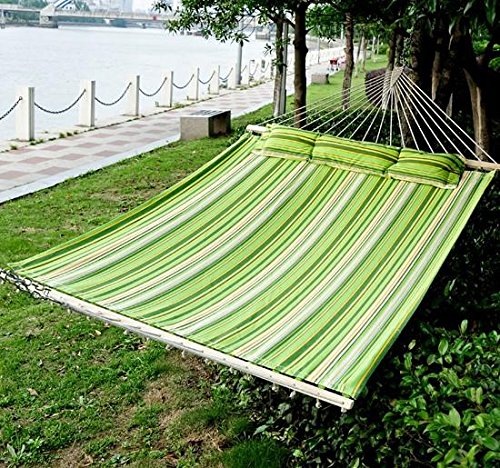 Outsunny 75" Striped Outdoor Camping Hammock Lounge Bed Garden w/ Taupe Shadow