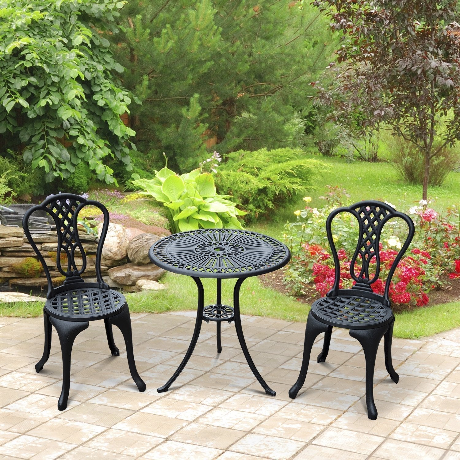 Outsunny Garden Cast Aluminum Cafe Bistro Set Outdoor Furniture Table Taupe Shadow