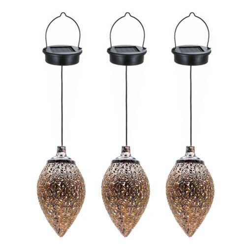 2Pcs Solar LED Hanging Lantern Lights Metal Garden Patio Decor Lights Pink Iolaus