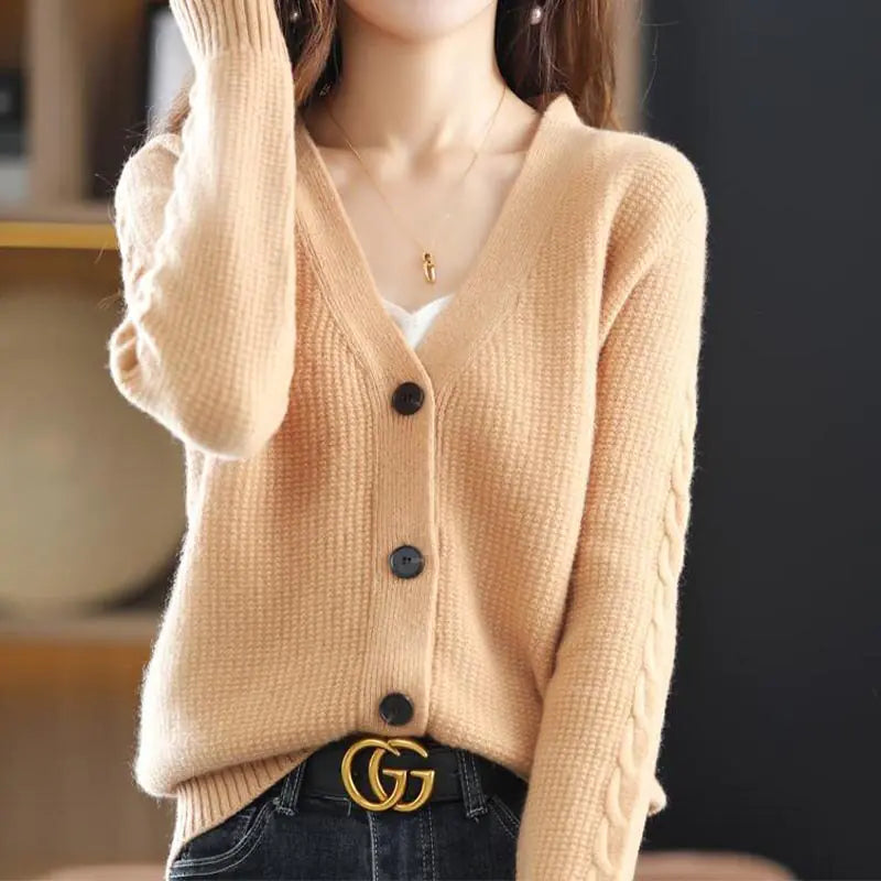 Solid Color V-Neck Cardigan Sweaters for Women