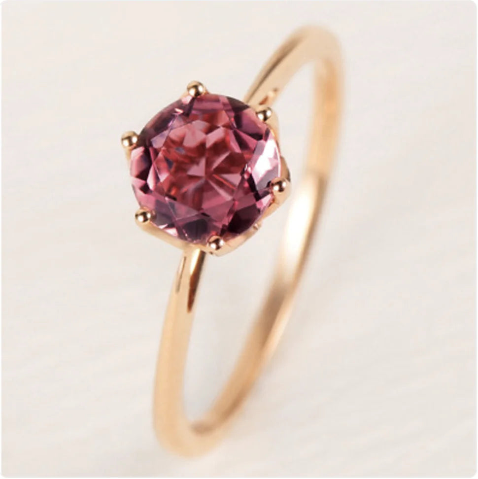 Pomegranate Red Six-Claw Gemstone Ring for Women