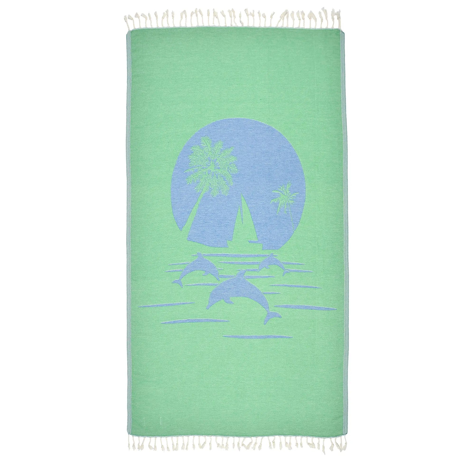 Exclusive Green Dolphins Peshtemal Pure Cotton Beach Towel Teal Oceanus