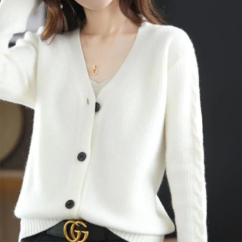 Solid Color V-Neck Cardigan Sweaters for Women