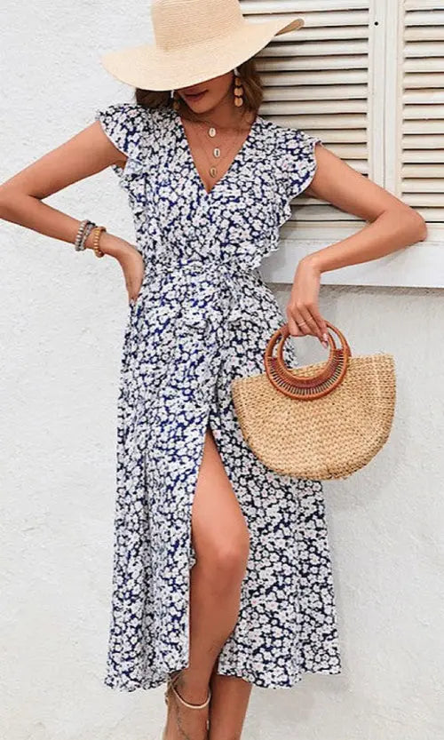 Floral V-neck dress Coral Vanilla