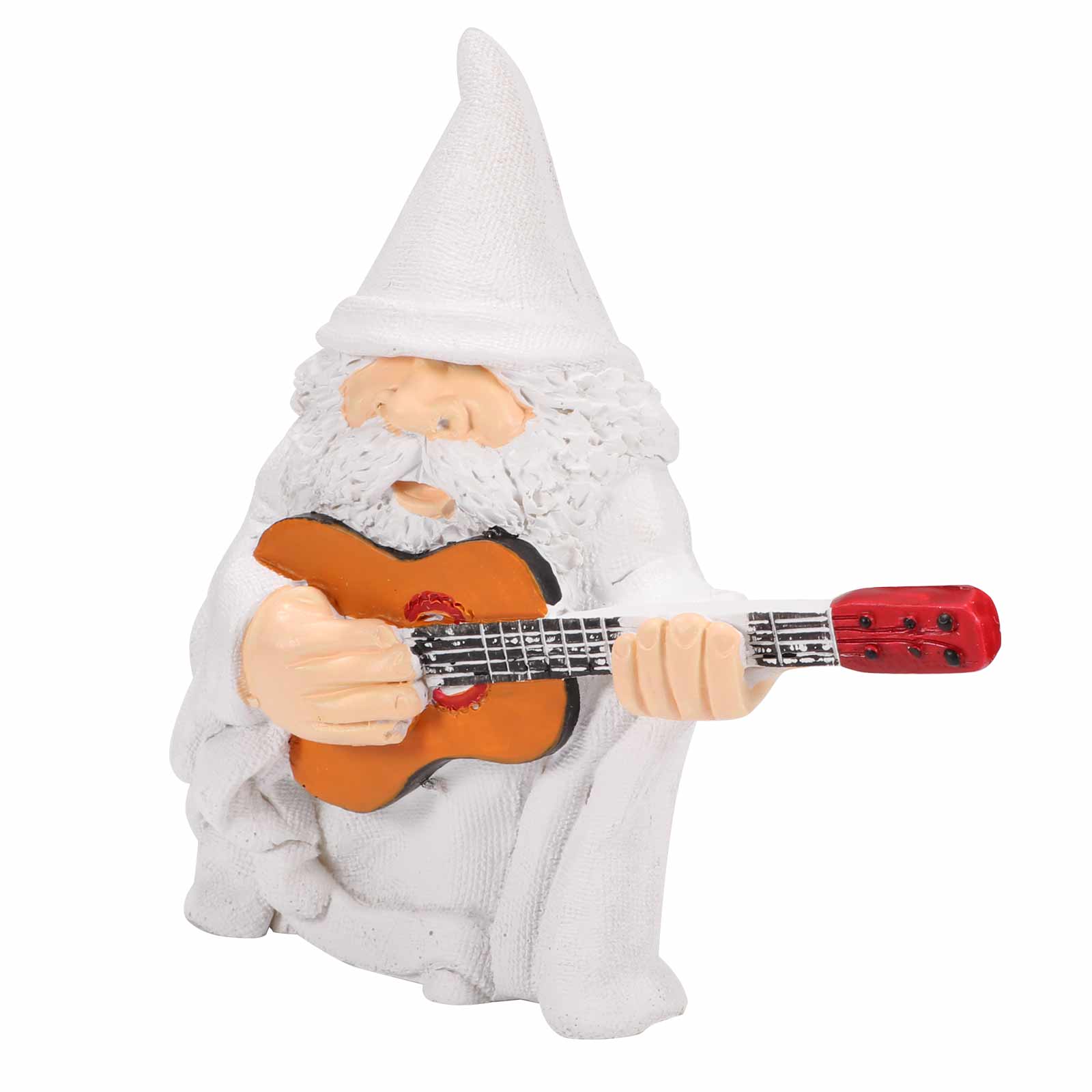 Playing Guitar Dwarf Statue Decorative Garden Gnome Statue Maroon Asteria