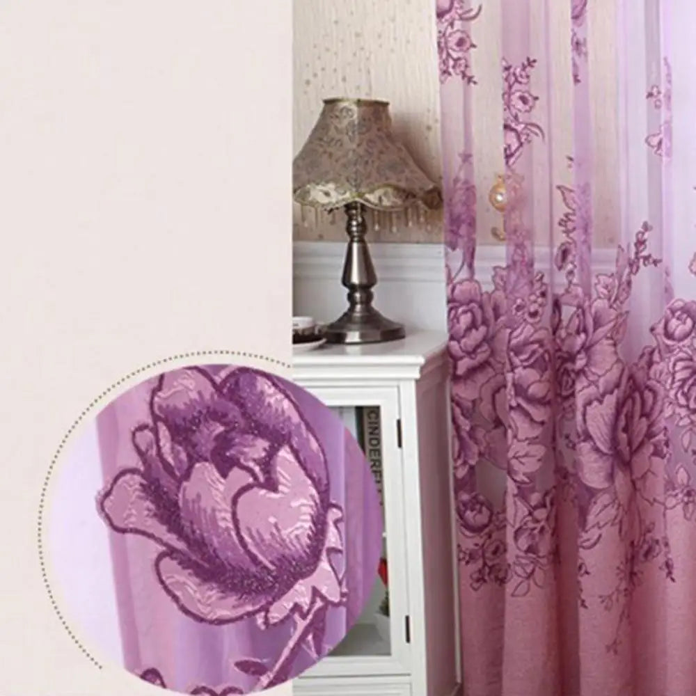 Flower Jacquard Tulle Window Curtain Drape Bedroom Balcony Living Room Decor