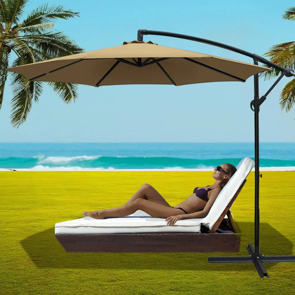 Instahut 3m Outdoor Umbrella Cantilever Beach Garden Patio Beige Ozdingo
