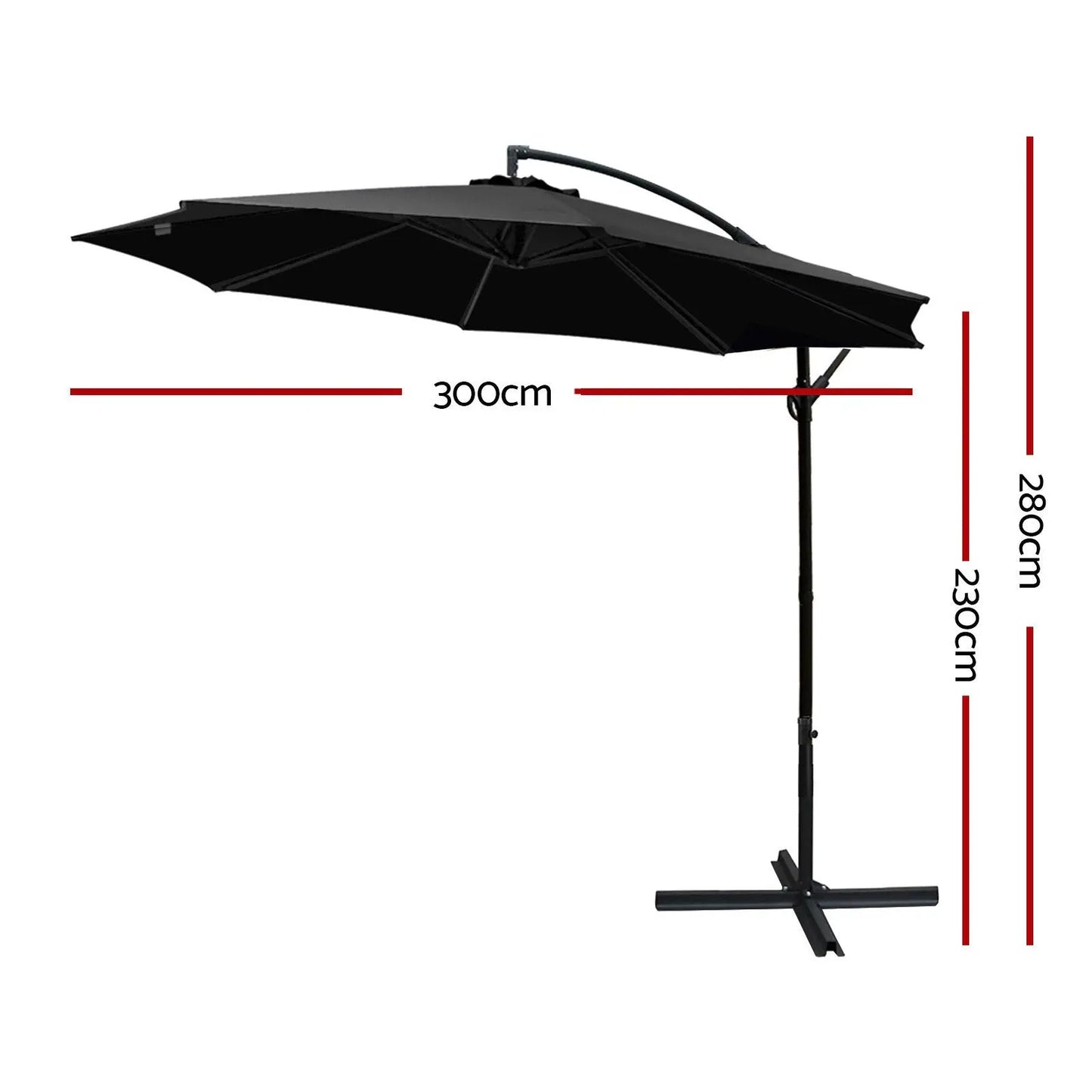 Instahut 3m Outdoor Umbrella Cantilever Beach Garden Patio Black Ozdingo