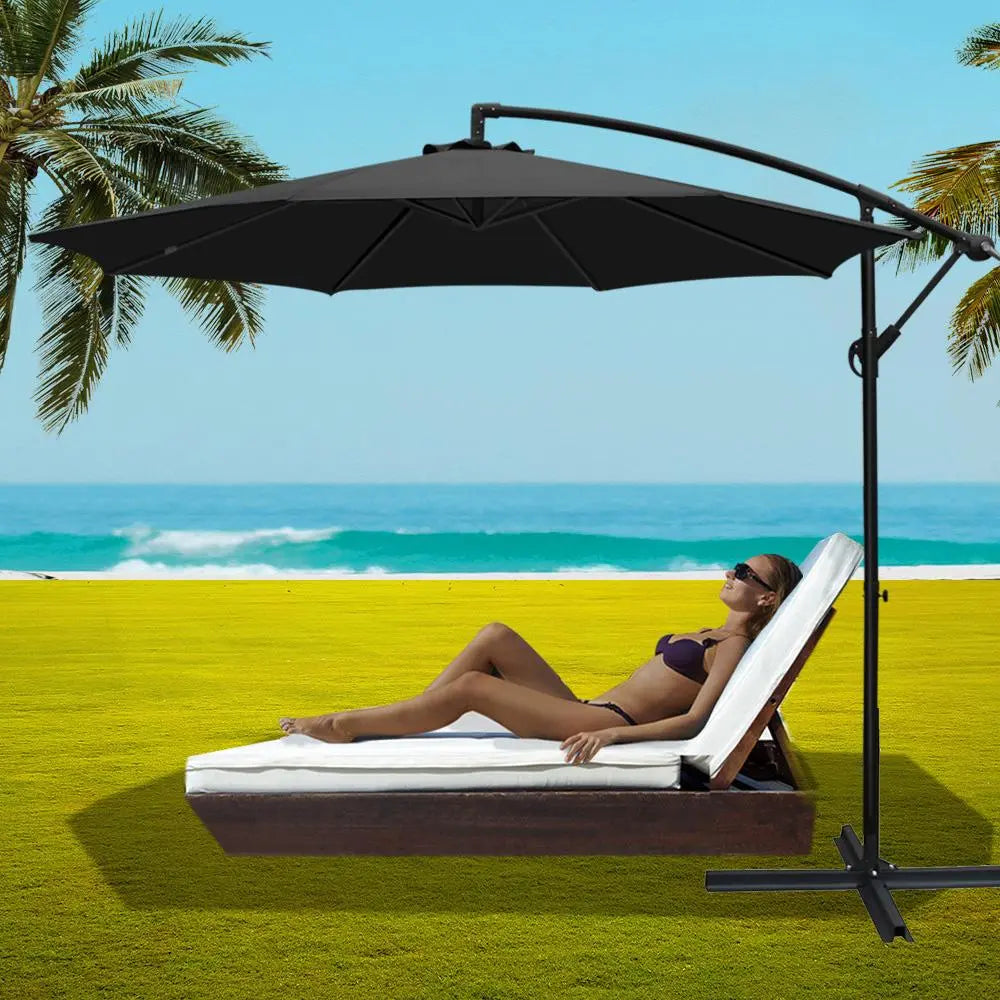 Instahut 3m Outdoor Umbrella Cantilever Beach Garden Patio Black Ozdingo