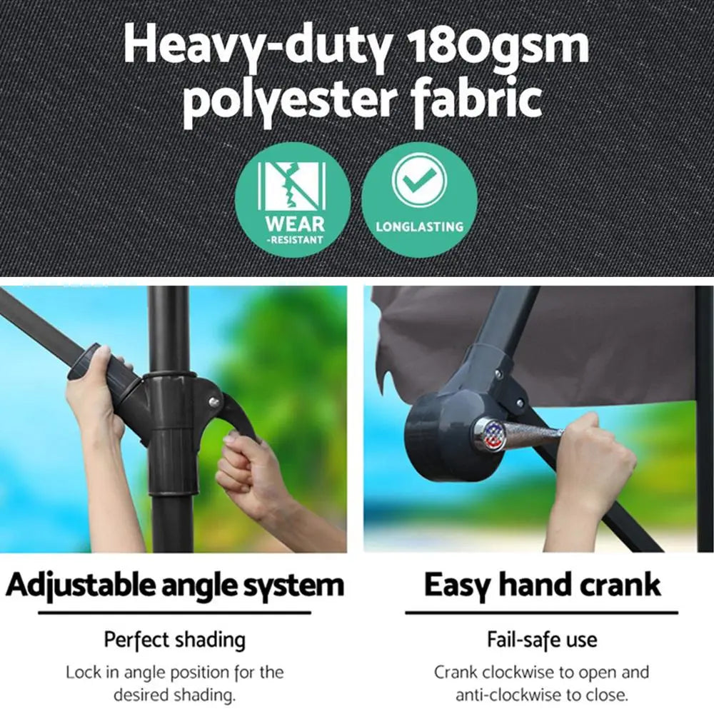 Instahut 3m Outdoor Umbrella Cantilever Beach Garden Patio Charcoal Ozdingo