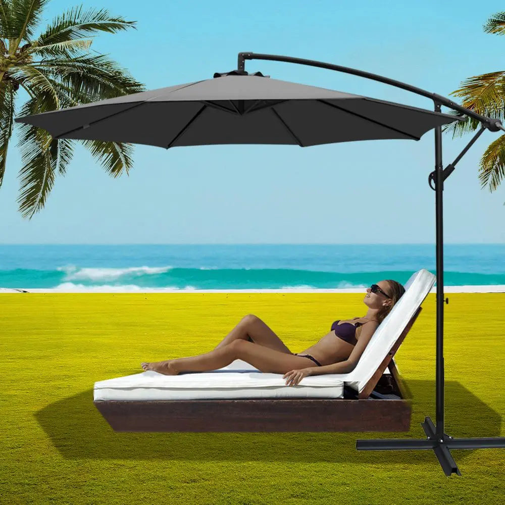 Instahut 3m Outdoor Umbrella Cantilever Beach Garden Patio Charcoal Ozdingo