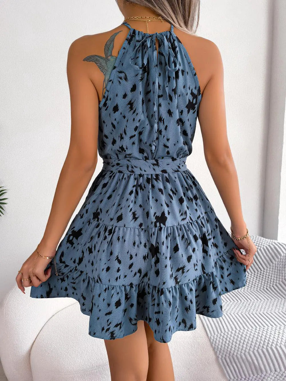 Leopard Print Ruffled Swing Dress Summer Fashion Beach Dresses Women