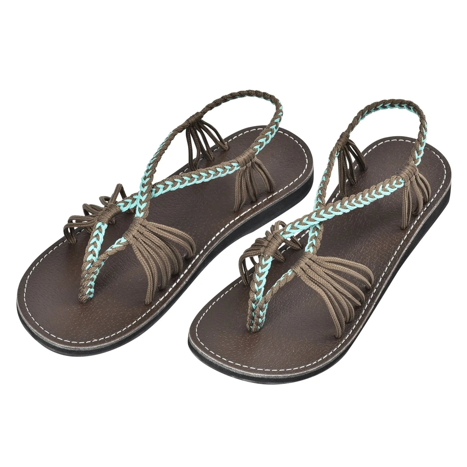 Markerandhands Handwoven Rope Flat Sandals For Women Airy Turquoise Orchid Baobab