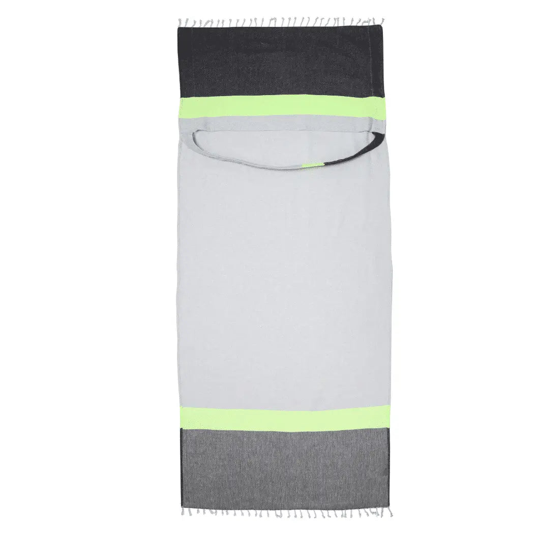 Neon Two-in-One Beach Towel and Bag, Grey, Black, Recycled Cotton with Copper Amymone