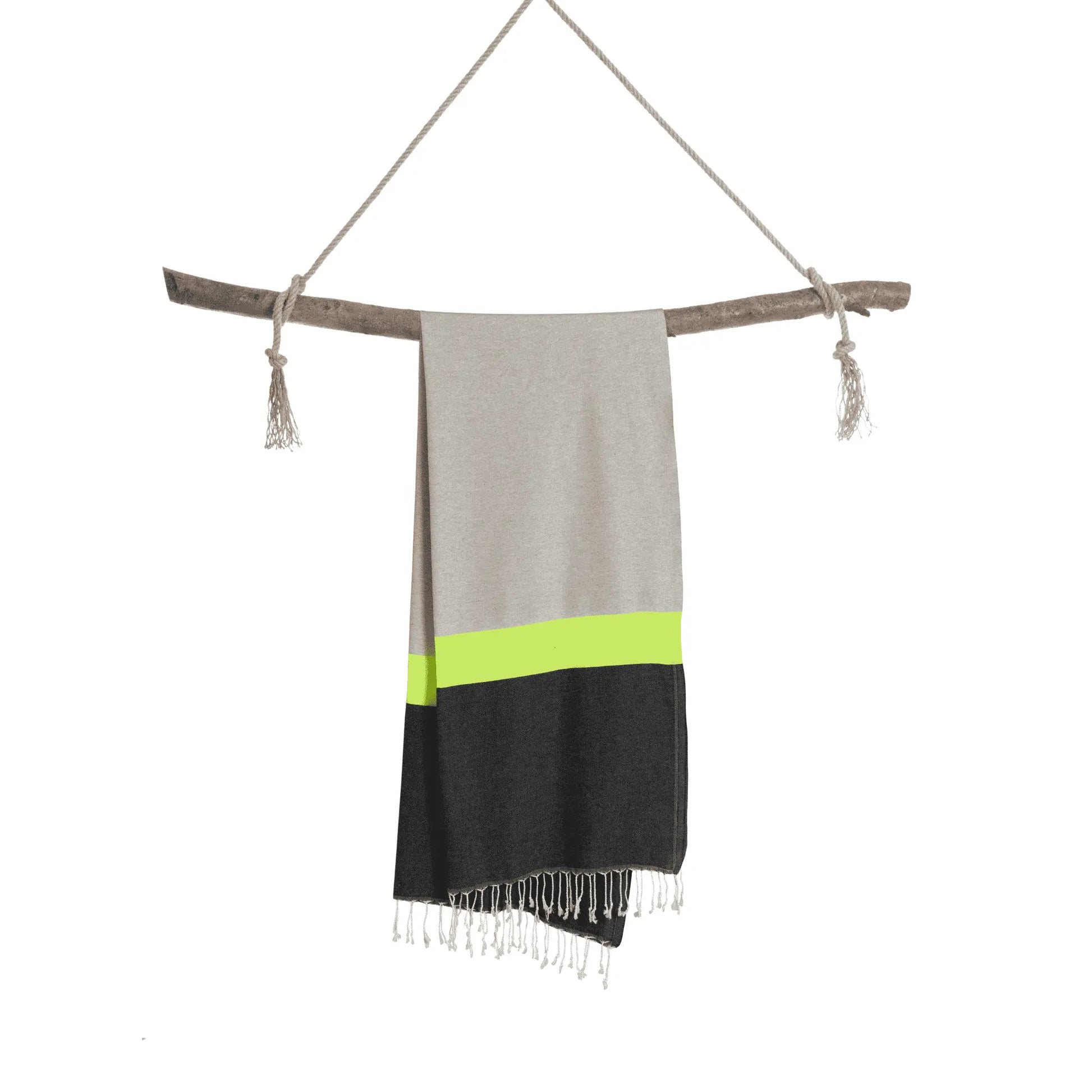 Neon Two-in-One Beach Towel and Bag, Grey, Black, Recycled Cotton with Copper Amymone