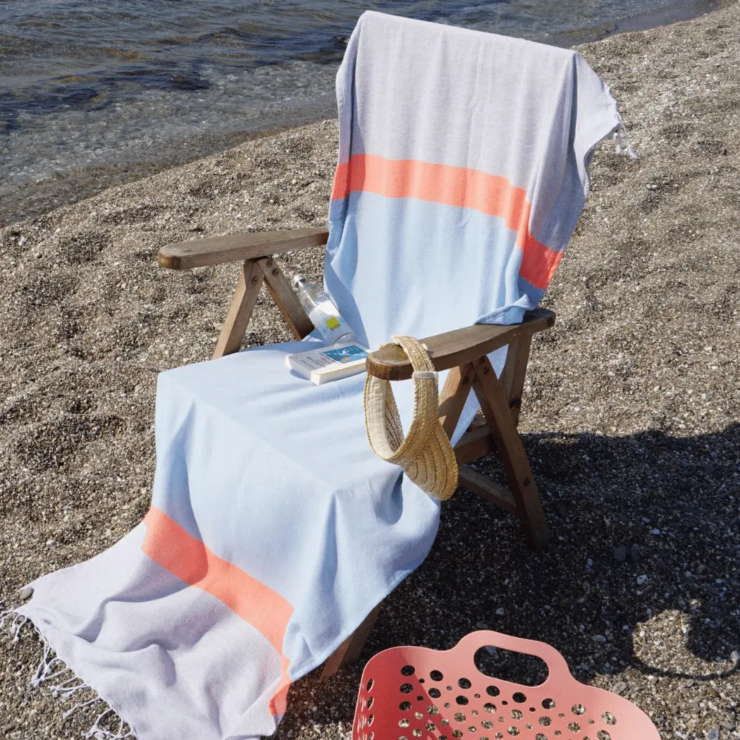 Neon Two-in-One Beach Towel and Bag, Grey, Black, Recycled Cotton with Copper Amymone