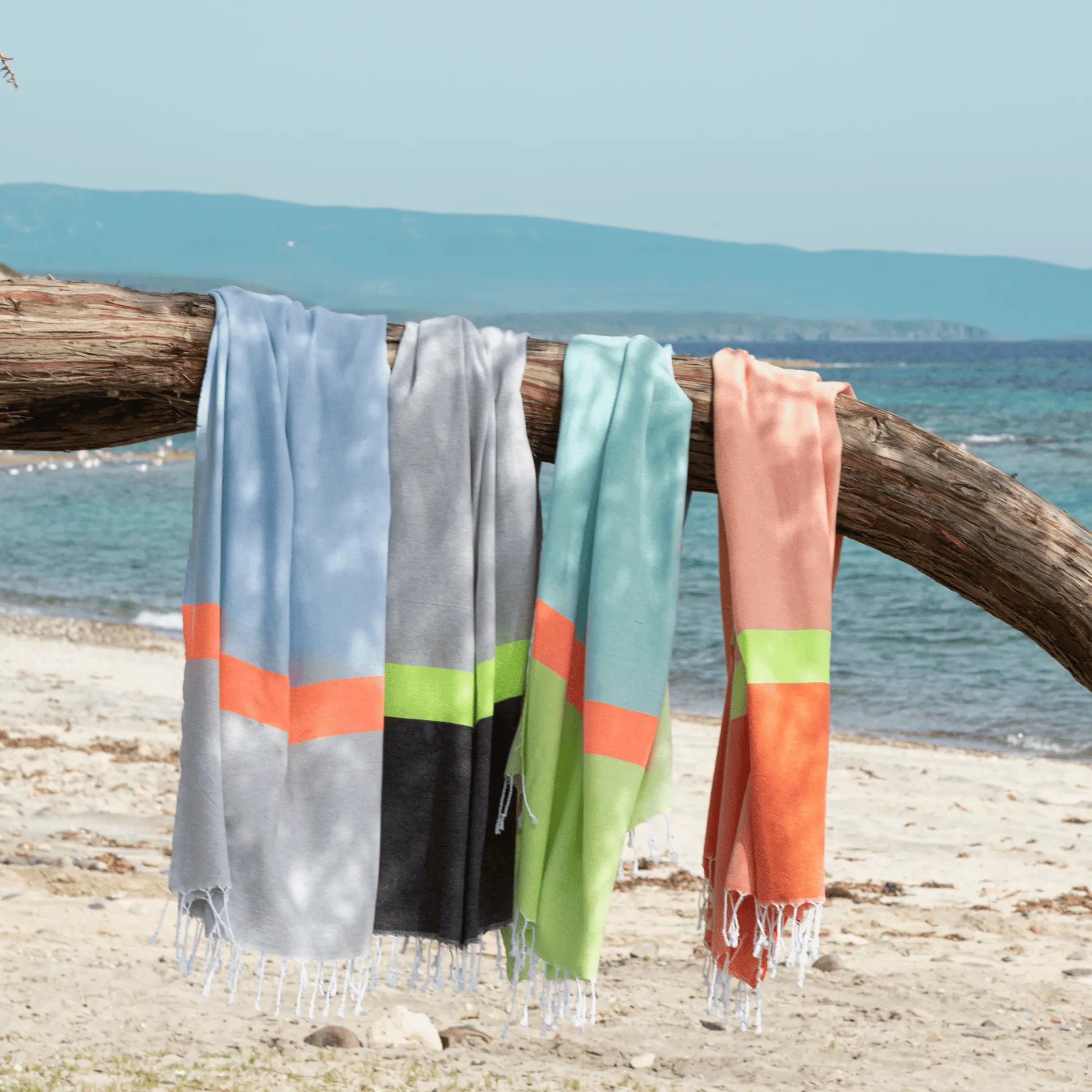 Neon Two-in-One Beach Towel and Bag, Grey, Black, Recycled Cotton with Copper Amymone