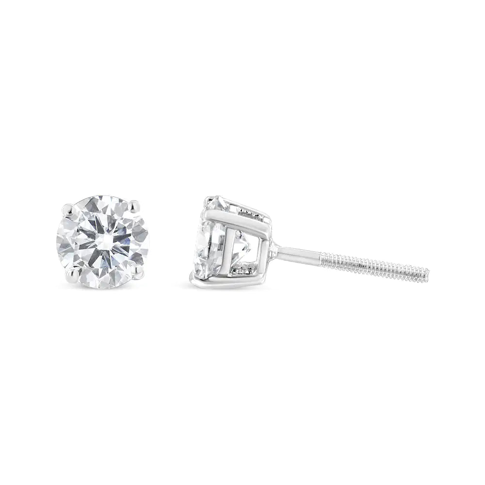 IGI Certified 14K White Gold 1 1/2 Cttw Lab Grown Diamond Solitaire Stud Earrings with Screwbacks (I-J Color, VVS2-VS1 Clarity)