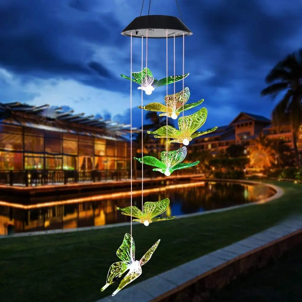 Outdoor solar LED  wind chime butterfly wind chime garden light Pink Iolaus