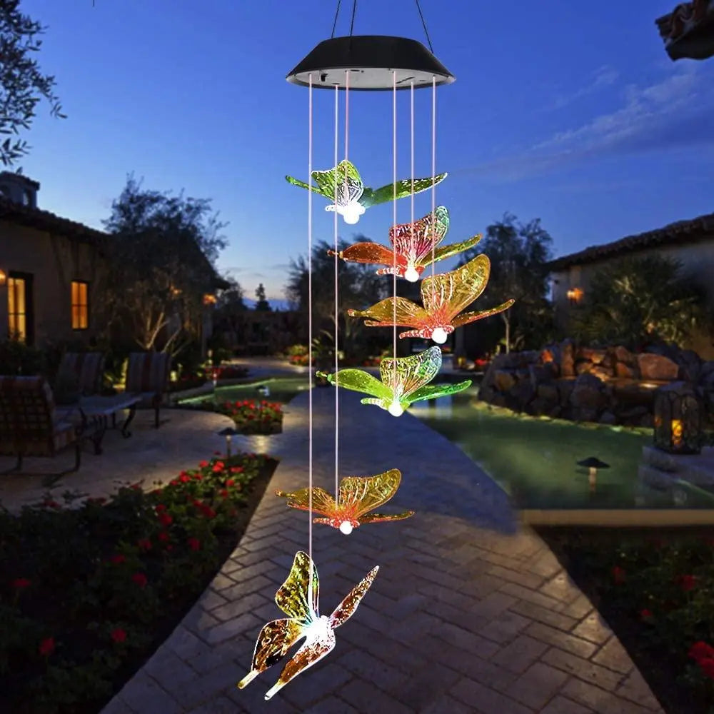 Outdoor solar LED  wind chime butterfly wind chime garden light Pink Iolaus