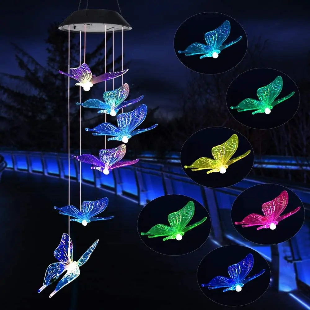 Outdoor solar LED  wind chime butterfly wind chime garden light Pink Iolaus
