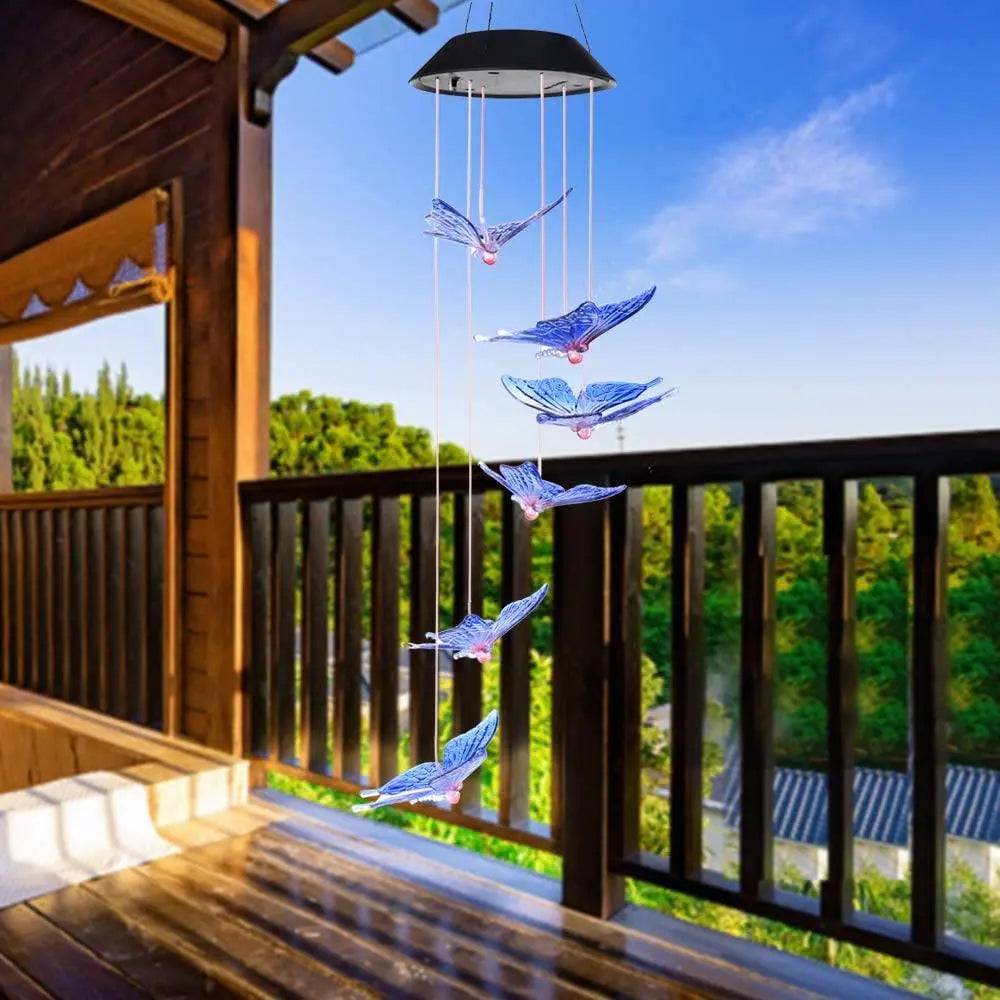 Outdoor solar LED  wind chime butterfly wind chime garden light Pink Iolaus