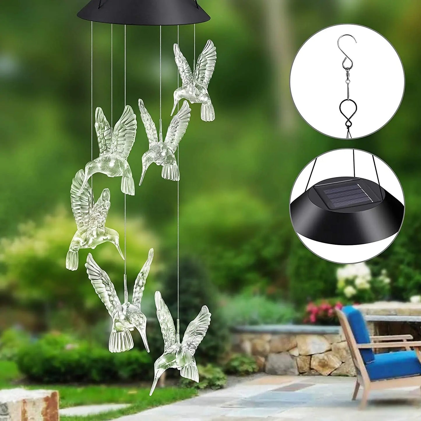 Outdoor solar LED  wind chime butterfly wind chime garden light Pink Iolaus