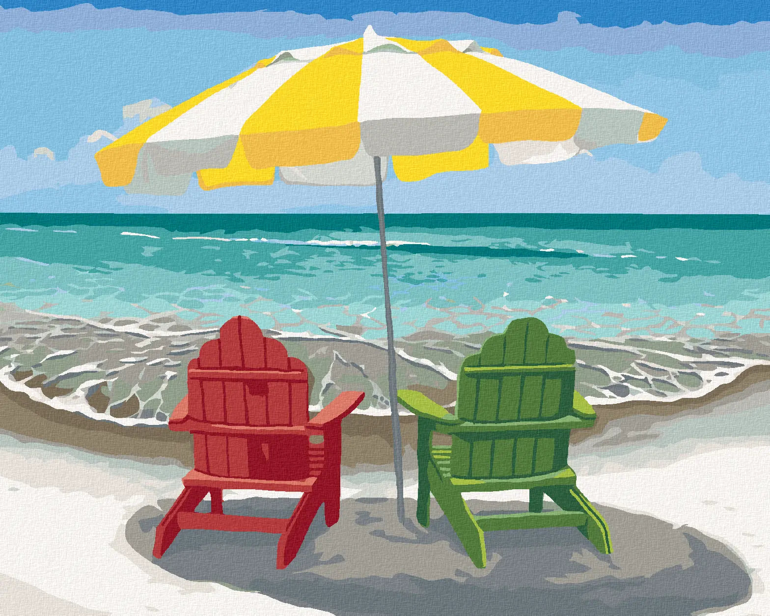 Paint by Numbers - WOODEN CHAIR WITH UMBRELLA ON THE BEACH (ROBERT Erin Medea