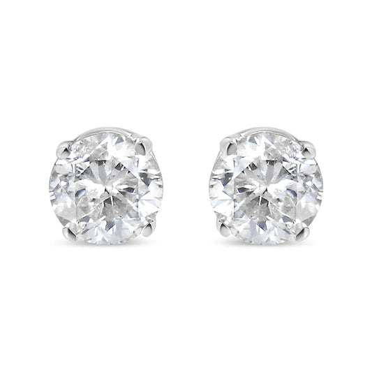 .925 Sterling Silver 1/2 Cttw Round Brilliant-Cut Near Colorless Diamond Classic 4-Prong Stud Earrings (I-J Color, I1-I2 Clarity)