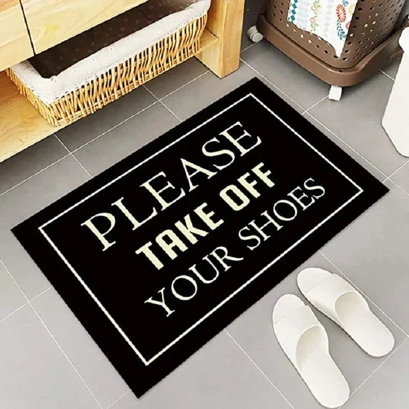 Luxury Home Decorations Non Slip Flannel Front Door Welcome Mat Indoor Entrance Rug "Please Take Off Your Shoes" Doormat