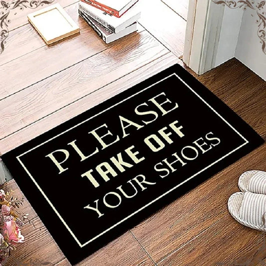 Luxury Home Decorations Non Slip Flannel Front Door Welcome Mat Indoor Entrance Rug "Please Take Off Your Shoes" Doormat