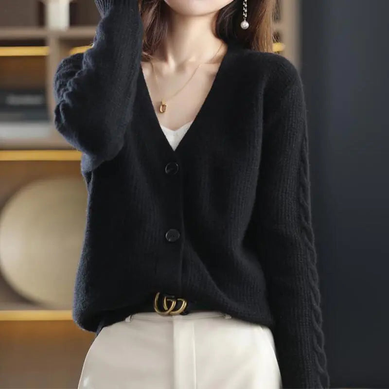 Solid Color V-Neck Cardigan Sweaters for Women