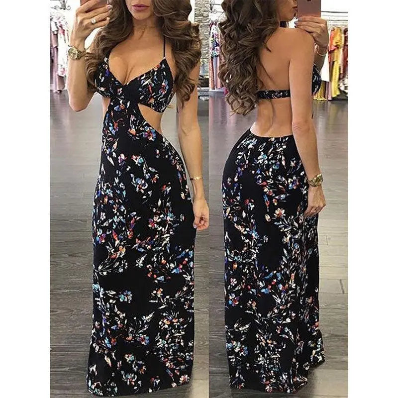 Summer Women Boho Style Long Maxi Dresses Ladies Printing Floral Blue Charlie