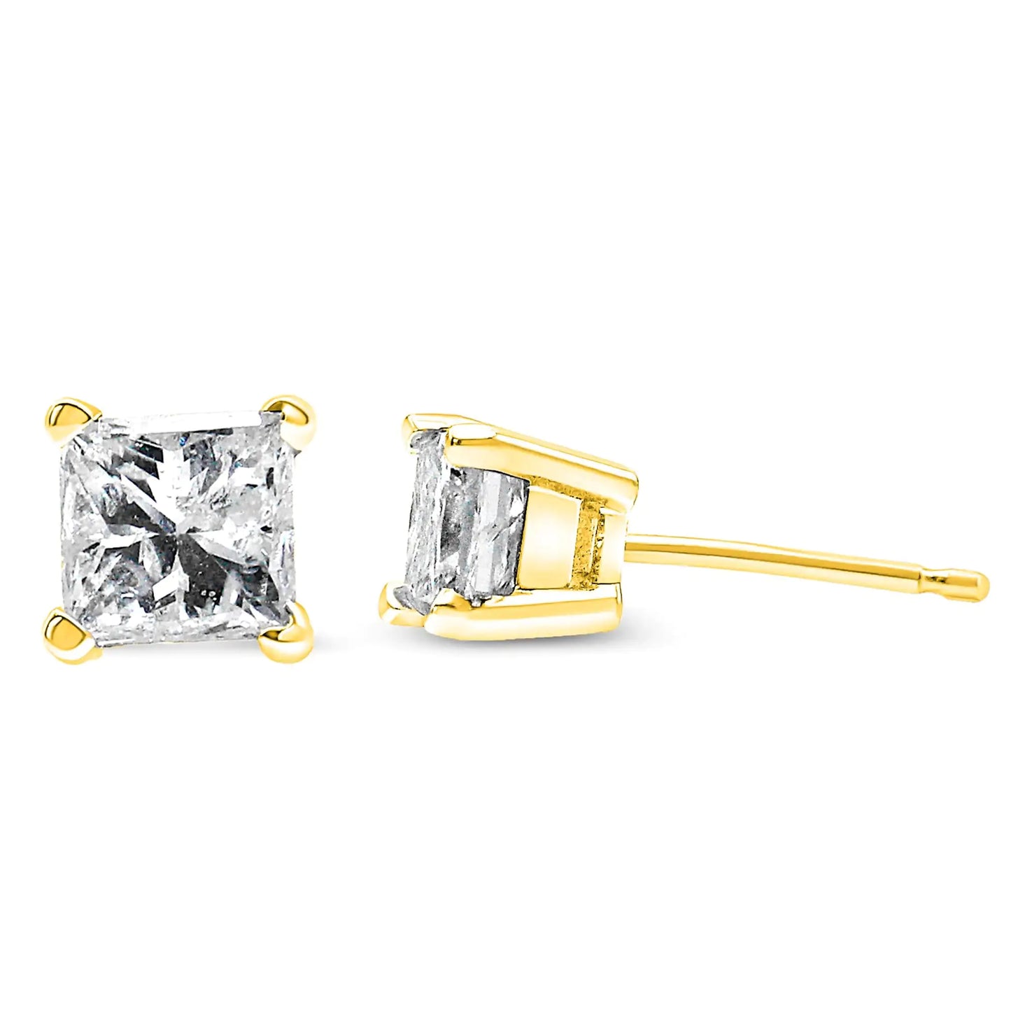 10K Yellow Gold 3/4 Cttw Princess-Cut Square Near Colorless Diamond Classic 4-Prong Solitaire Stud Earrings (J-K Color, I2-I3 Clarity)