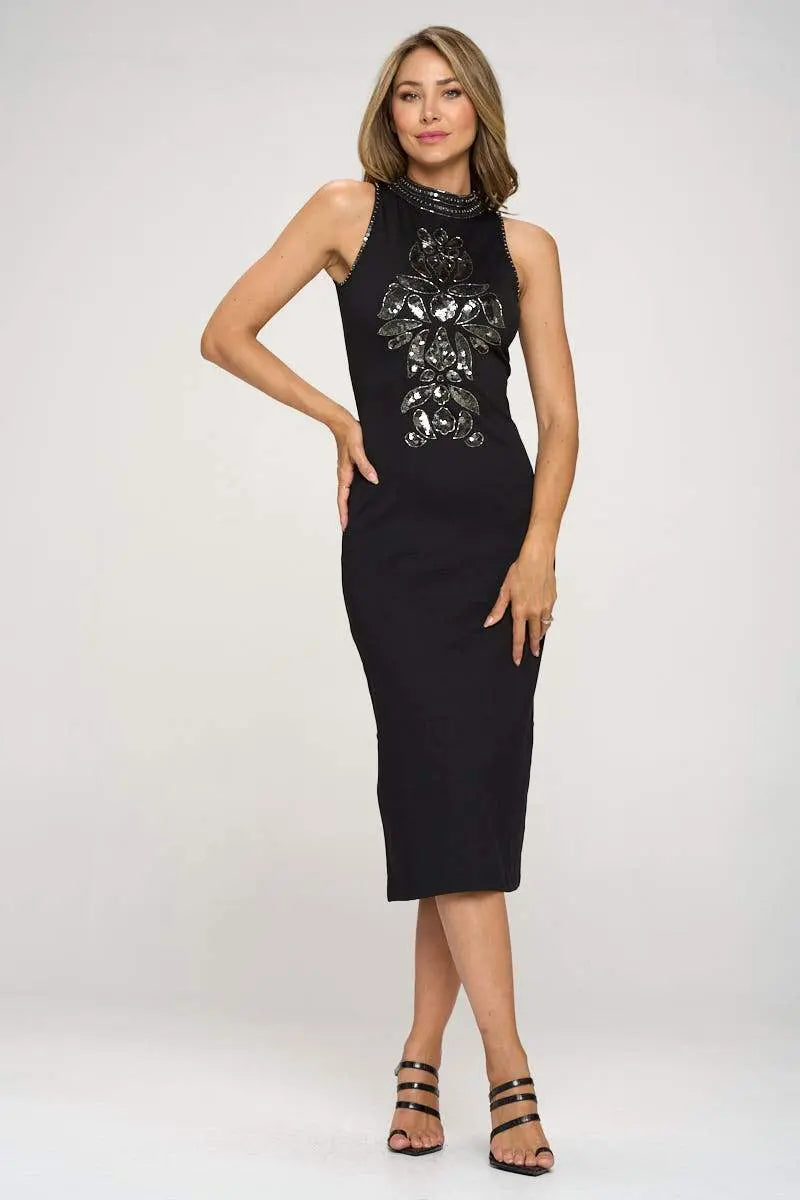 Women's Sleeveless Bodycon Dress with Embellished Front Detail Indigo Arrowwood