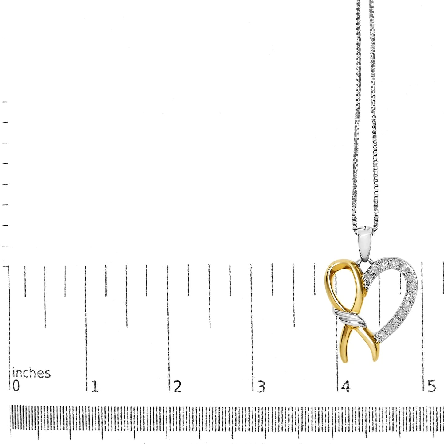 10K Yellow Gold Plated .925 Sterling Silver 1/5 Cttw Diamond Ribbon Heart Pendant Necklace (H-I Color, I2-I3 Clarity) - 18"