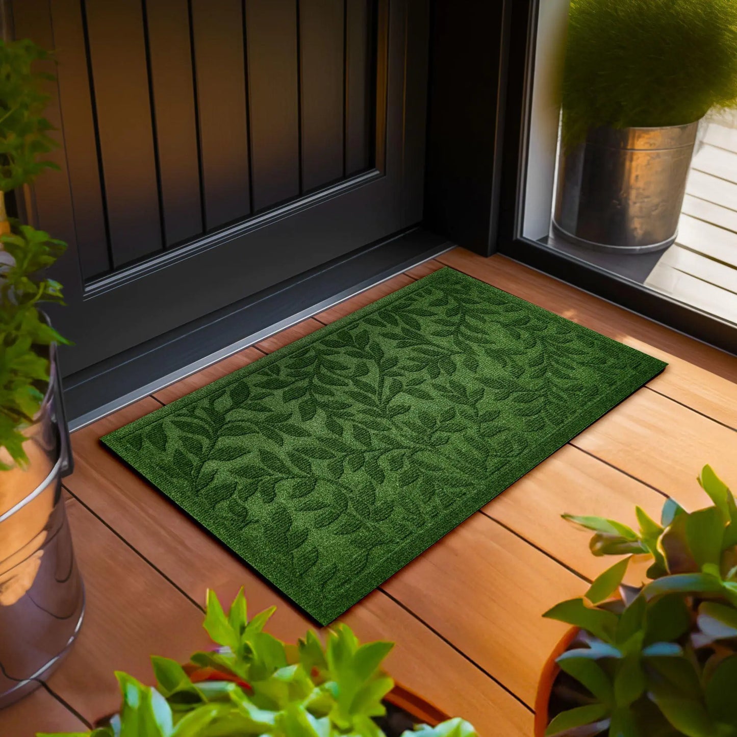 Home Entrance Green Leaves Door Mat Deluxe 17x29.5 in Absorbent Natural Rubber