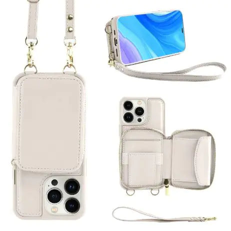 Crossbody Leather Case with Zipper & Card Holder for Iphone