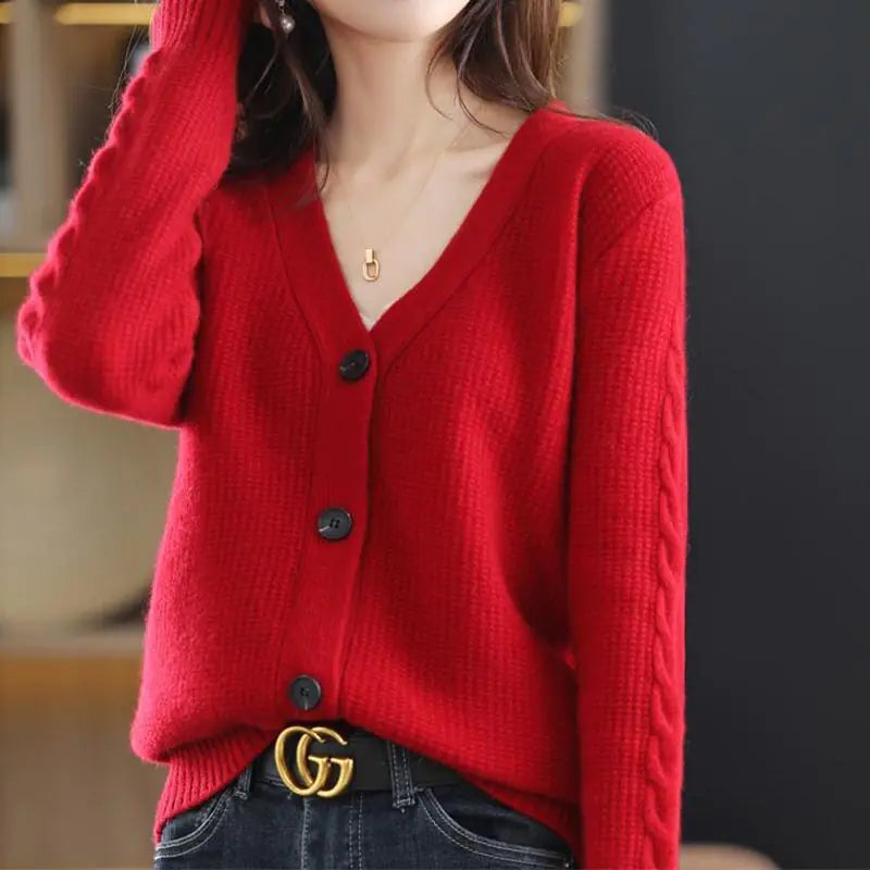 Solid Color V-Neck Cardigan Sweaters for Women