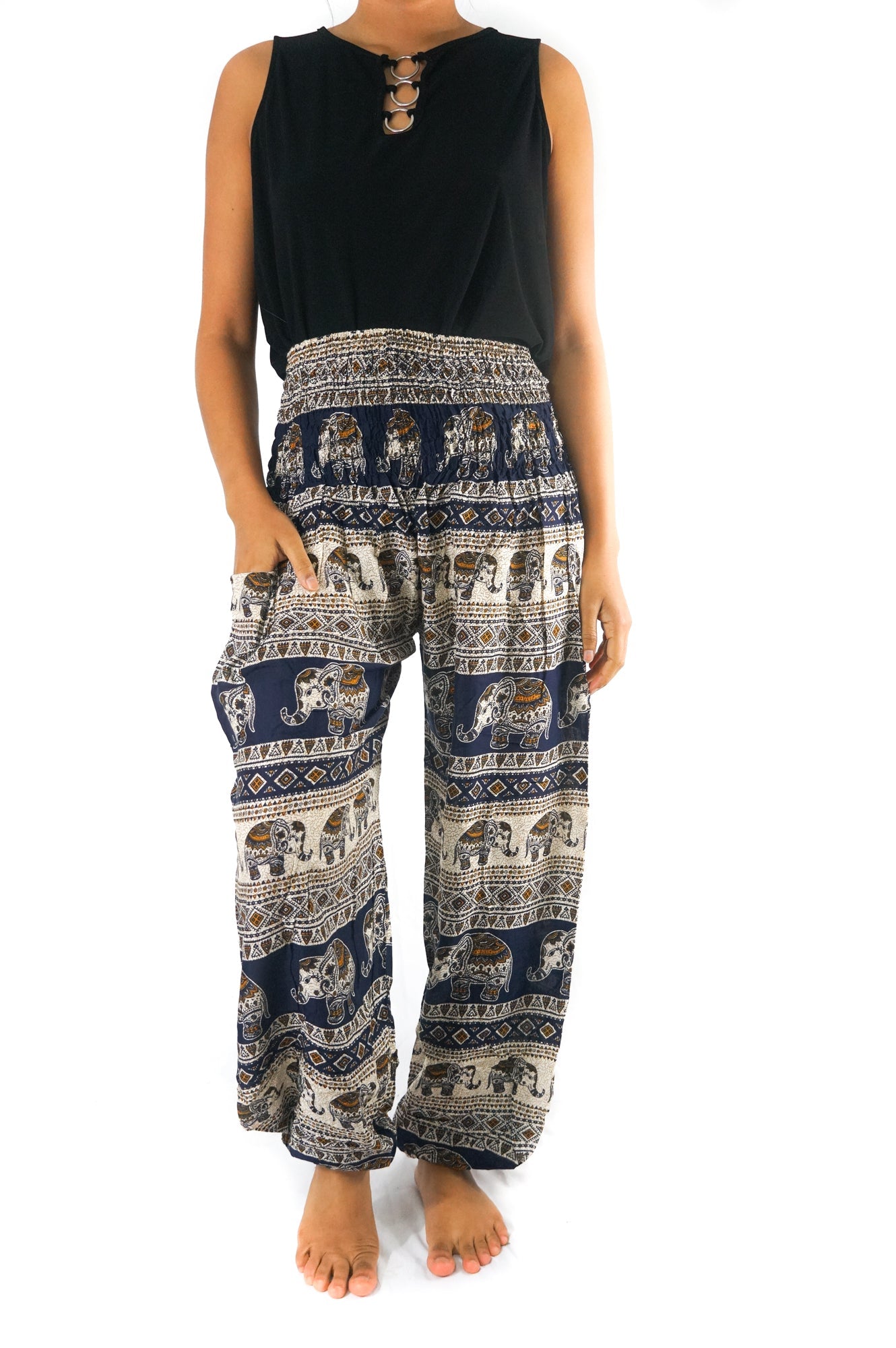 Dark Blue ELEPHANT Women Harem Pants Boho Pants Hippie Pants Tan Smokey