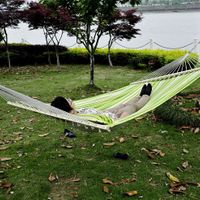 Outsunny 75" Striped Outdoor Camping Hammock Lounge Bed Garden w/ Taupe Shadow