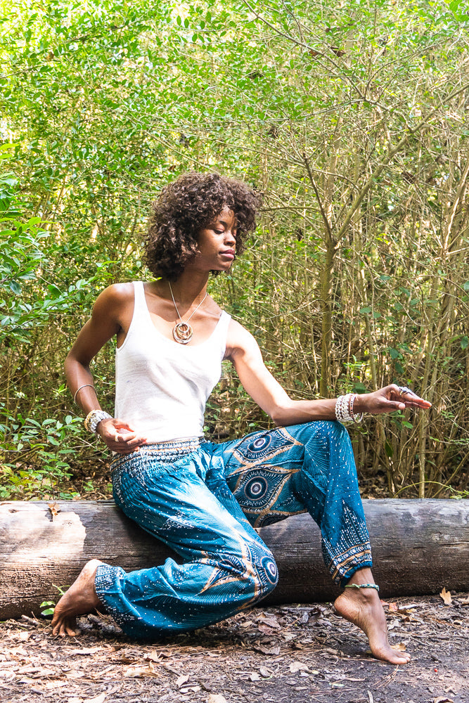 Teal PEACOCK Women Boho Pants Hippie Pants Yoga Pants Tan Smokey