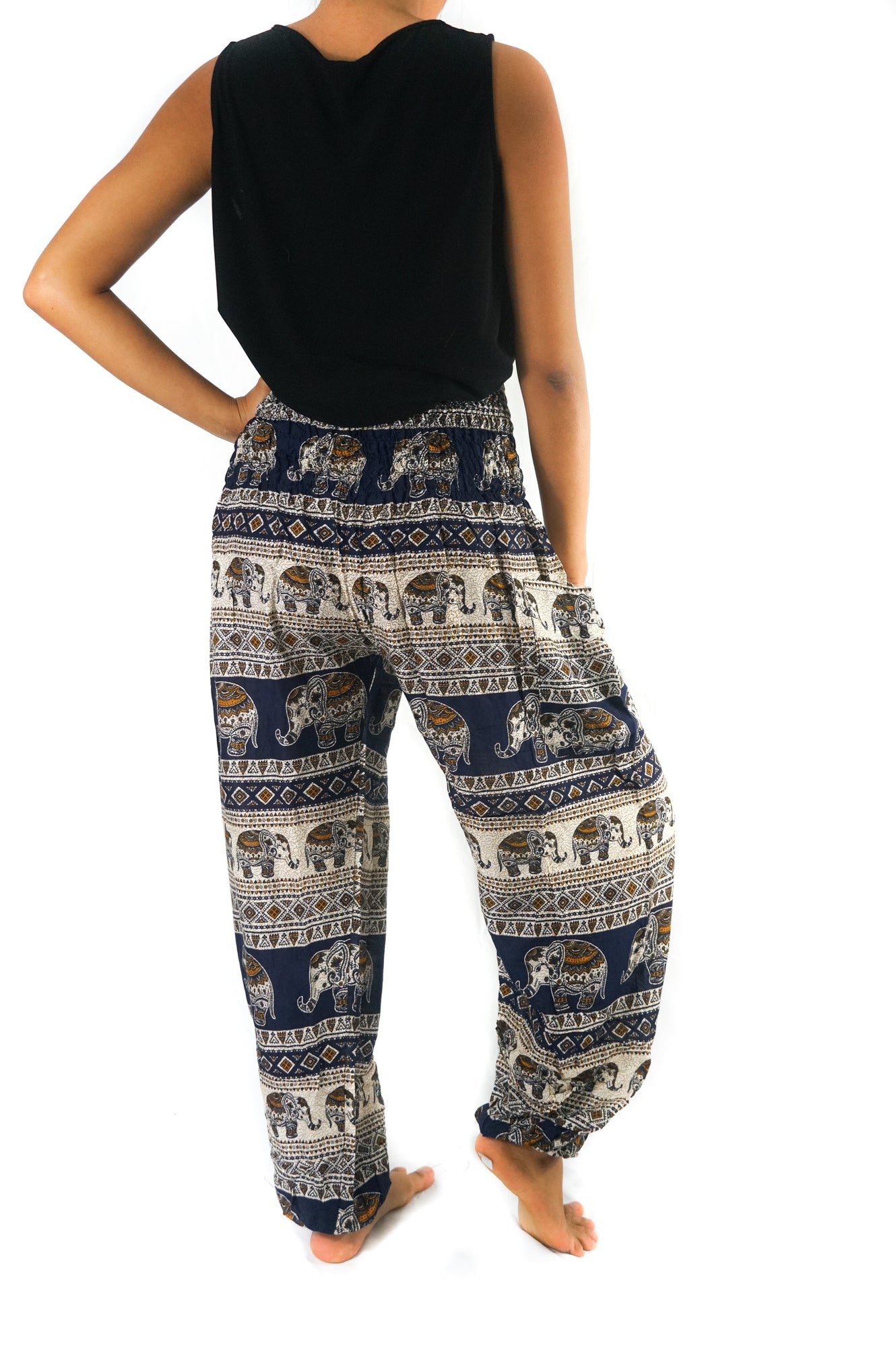 Dark Blue ELEPHANT Women Harem Pants Boho Pants Hippie Pants Tan Smokey