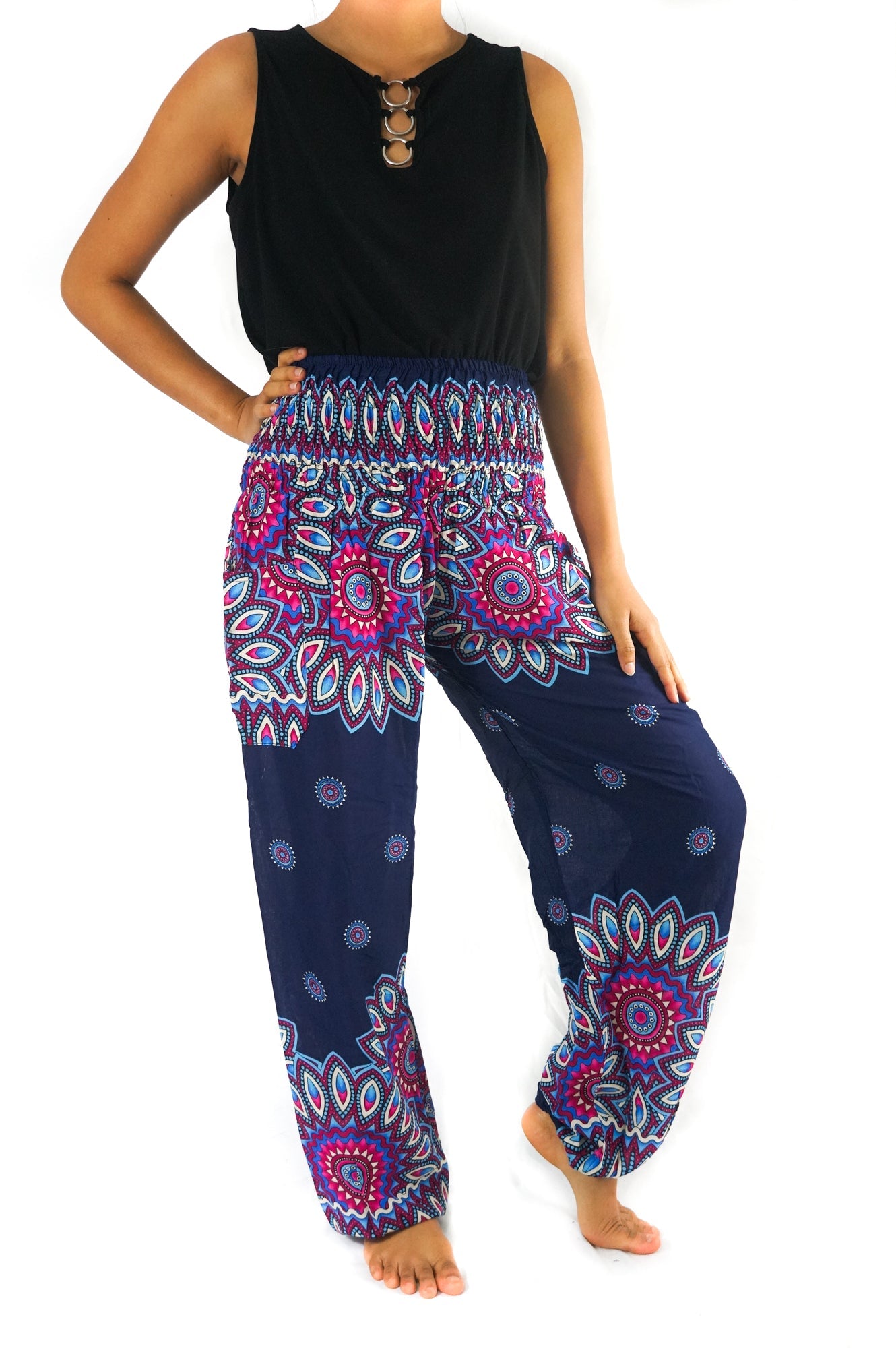 Blue FLORAL MANDALA Women Harem Pants Boho Pants Hippie Tan Smokey